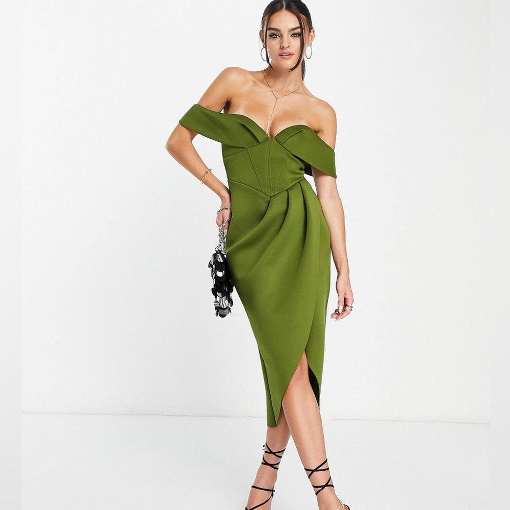 ASOS Olive Off-Shoulder Dress